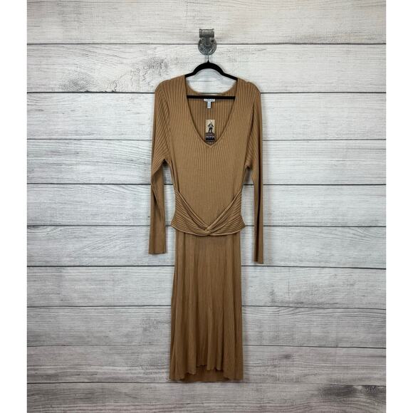Sofia Jeans By Sofia Vergara Tan Ribbed Cutout Back Column Midi Dress Size XXL - Picture 1 of 9
